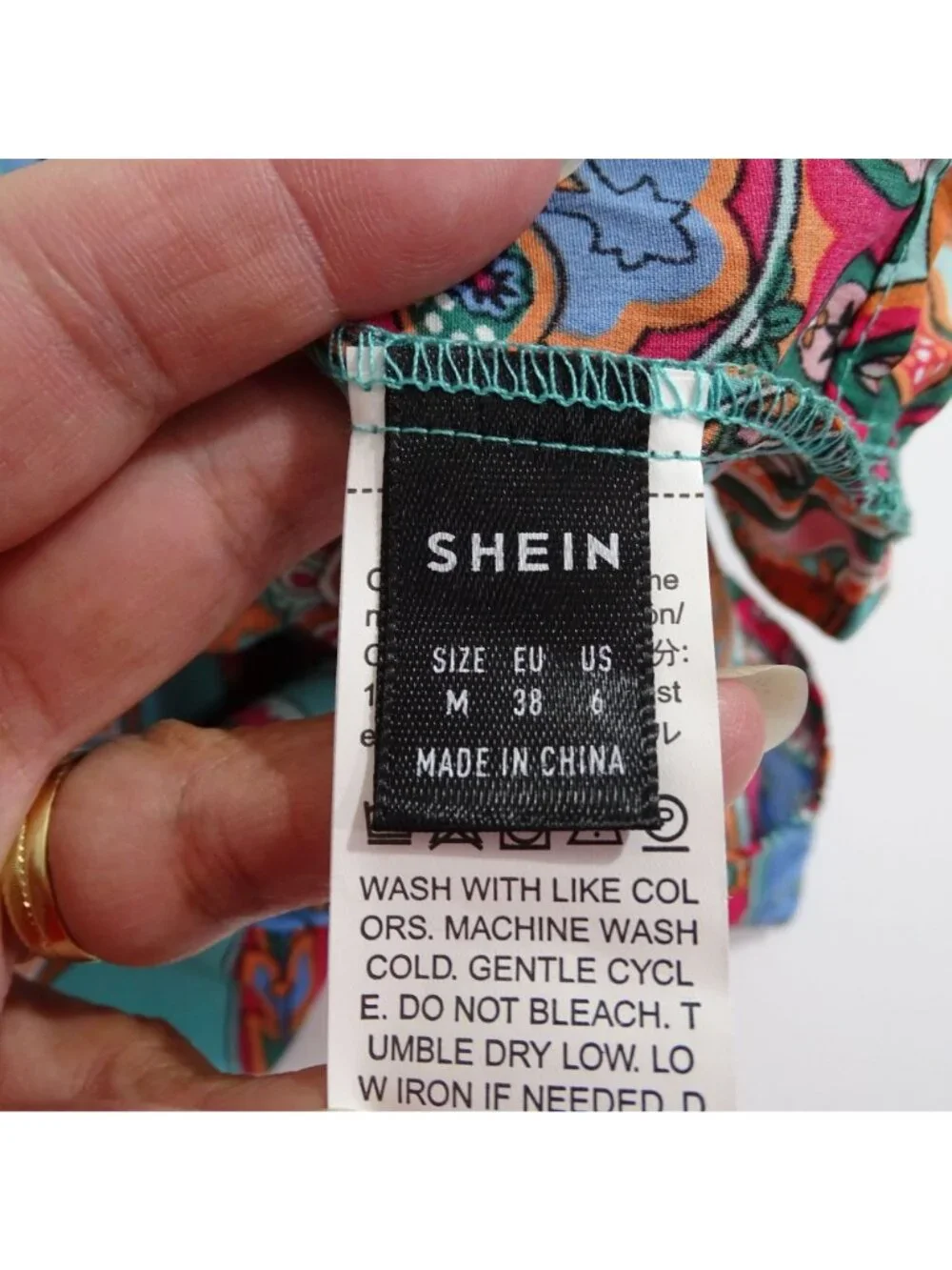 Shein Paisley Long Sleeve Faux Wrap Blouse Women Size M 6 Multicolor Blue Green - Picture 5 of 12